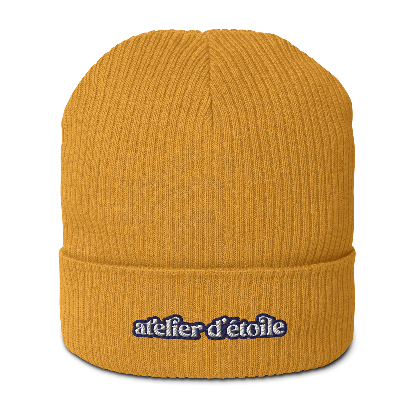 Organic ribbed logo beanie