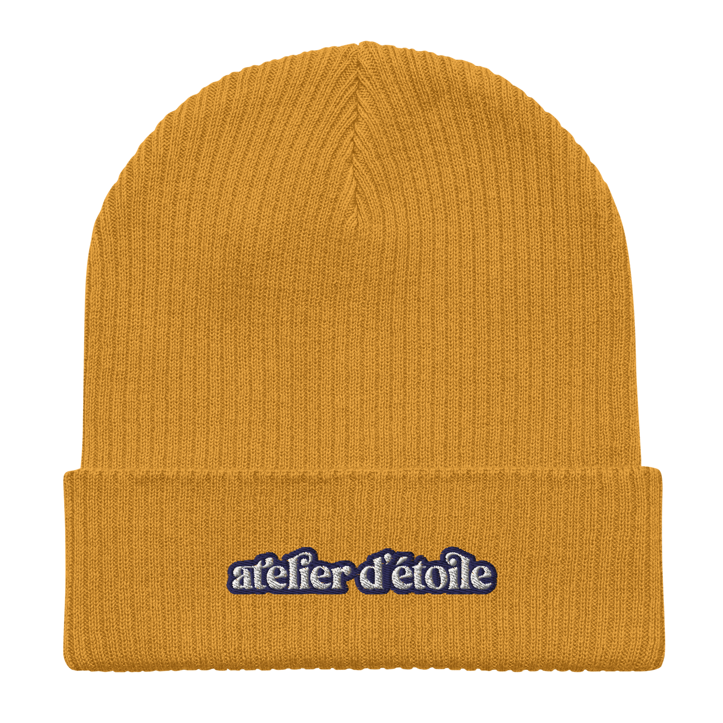 Organic ribbed logo beanie