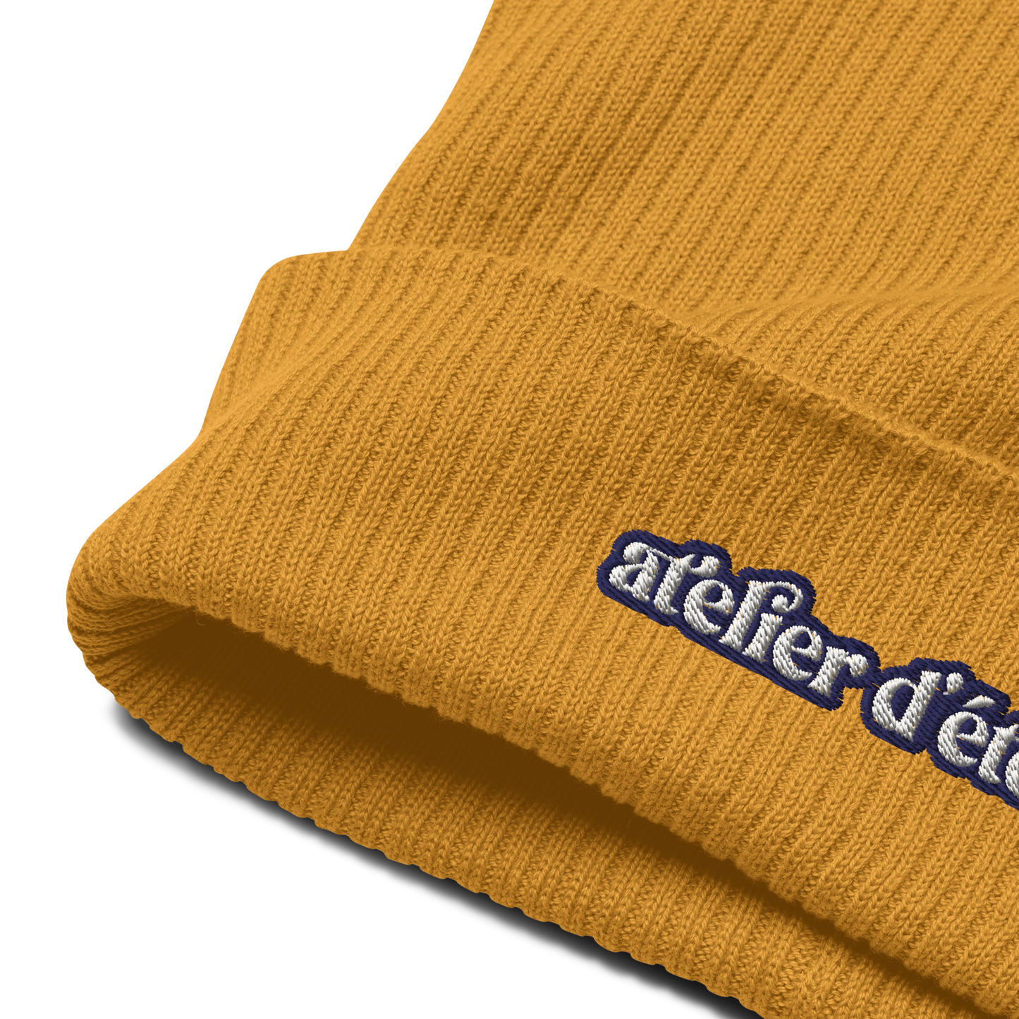 Organic ribbed logo beanie