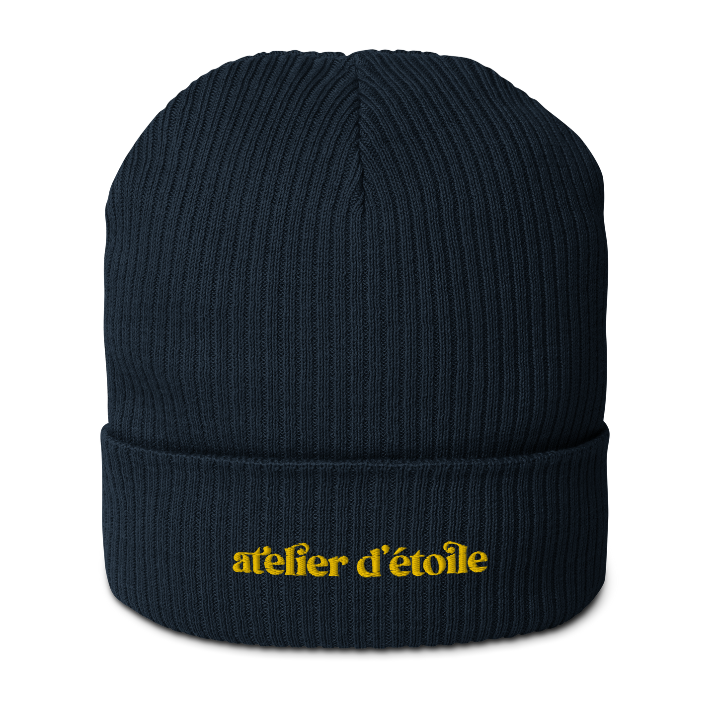 Organic ribbed logo beanie